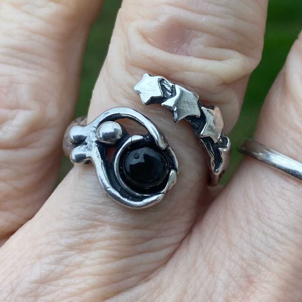 Star Birth Astral Goddess ring .925 Sterling Silver w/ black star diopside